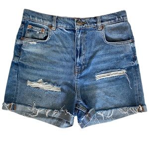 Zara 90's Bermuda Denim Cut Off Shorts // High Rise w. Frayed Cuffed Hem